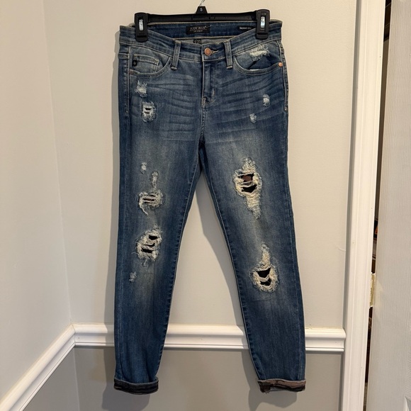JUDY BLUE LOS ANGELES SKINNY FIT WOMENS JEANS SIZE 5/27 DISTRESSED - Picture 1 of 14